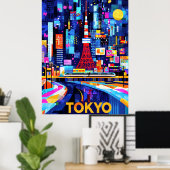 Tokyo Neon Glow – Kleurrijk geometrisch stadsbeeld Poster (Thuiskantoor)