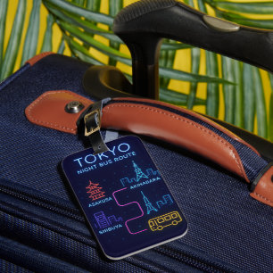 Tokyo Night Bus Route Neon Design Bagage Label