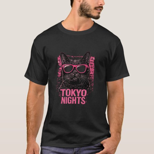 Tokyo Nights Cat T-Shirt – Cool Cat with Glasses  (Devant)