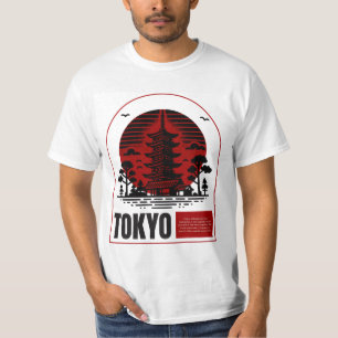 Tokyo Pagoda Zonsondergang – Japanse Minimalistisc T-shirt