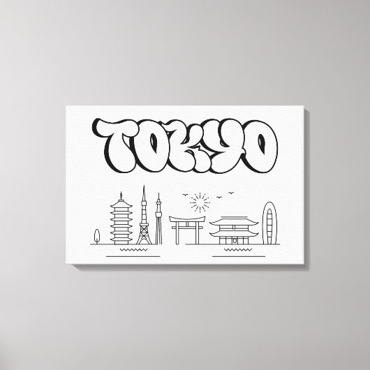 Tokyo Skyline Urban Graffiti Stretched Canvas Art (Voorkant)