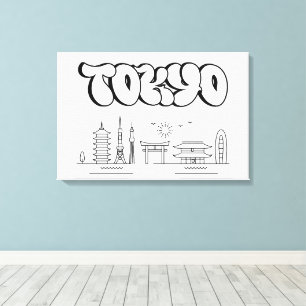Tokyo Skyline Urban Graffiti Stretched Canvas Art Afdruk