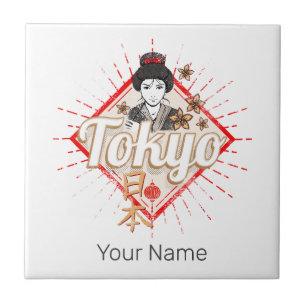 Tokyo Stad Japan Retro Geisha Flower Tegeltje