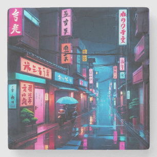 Tokyo Street 's nachts LoFi Art Stenen Onderzetter