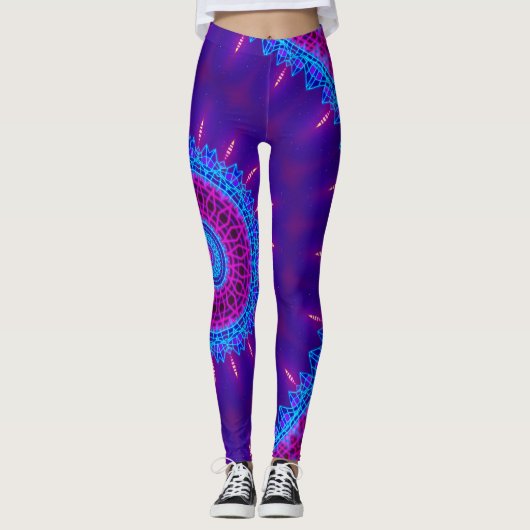 Tokyo Sunset Neon Blacklight Rave Mandala Leggings (Voorkant)
