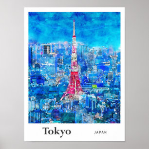 Tokyo Tower Japan Travel Waterverf met de hand get Poster