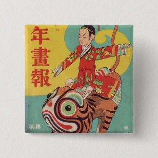 tokyo vinatge pin vierkante button 5,1 cm