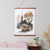 Tokyo Waterverf print Hangend Wandkleed (Slaapkamer)