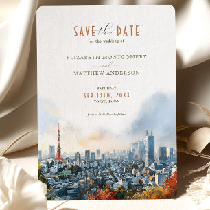 Tokyo Waterverf Skyline Save-the-Date Kaart