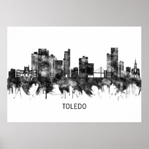 Toledo Ohio Skyline BW Poster