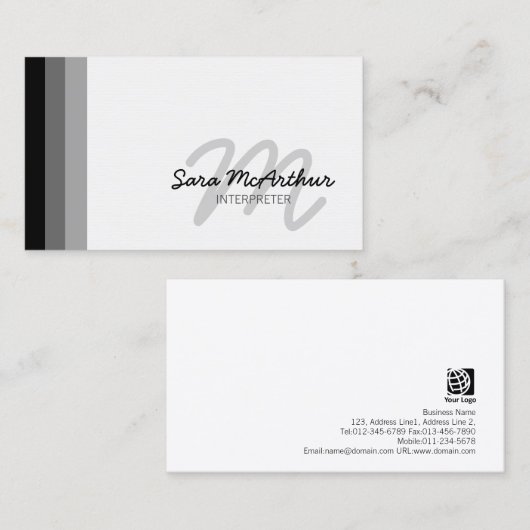 Tolk Special SkillsServices CursiveMonogram Visitekaartje (Voorkant / Achterkant)