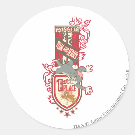 Tom en Jerry 1st Place 1 Ronde Sticker (Voorkant)