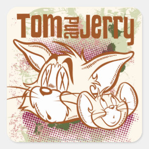 Tom en Jerry Brown en Green Vierkante Sticker