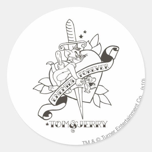Tom en Jerry Enemies Forever 1 Ronde Sticker (Voorkant)