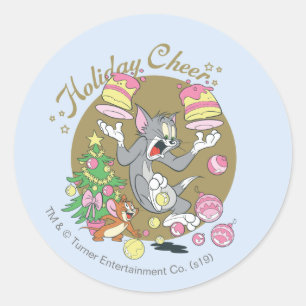 Tom en Jerry Holiday Cheer Ronde Sticker