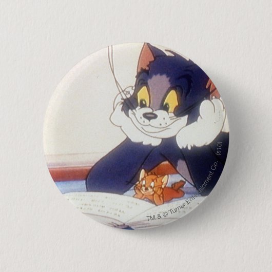 Tom en Jerry lezen een boek Ronde Button 5,7 Cm (Voorkant)