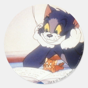 Tom en Jerry lezen een boek Ronde Sticker