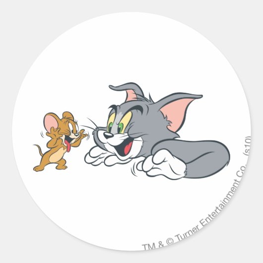 Tom en Jerry Make Faces Ronde Sticker (Voorkant)
