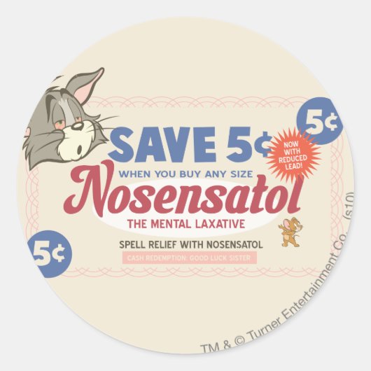 Tom en Jerry Nosensatol Coupon Ronde Sticker (Voorkant)