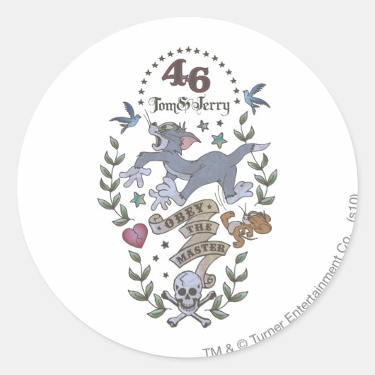 Tom en Jerry Obey De Master 2 Ronde Sticker (Voorkant)