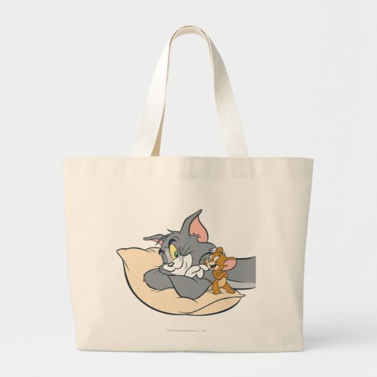 Tom en Jerry On Pillow Grote Tote Bag (Voorkant)