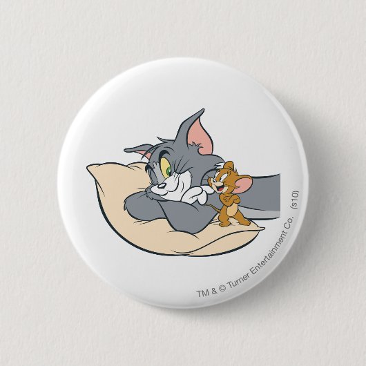 Tom en Jerry On Pillow Ronde Button 5,7 Cm (Voorkant)