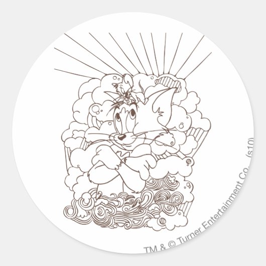 Tom en Jerry Outline Ronde Sticker (Voorkant)