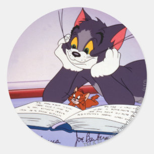 Tom en Jerry Reading Book Automatisch graded Ronde Sticker