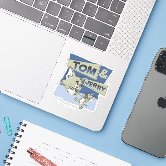 Tom en Jerry Scaredey Mouse Sticker (Laptop met iPhone)