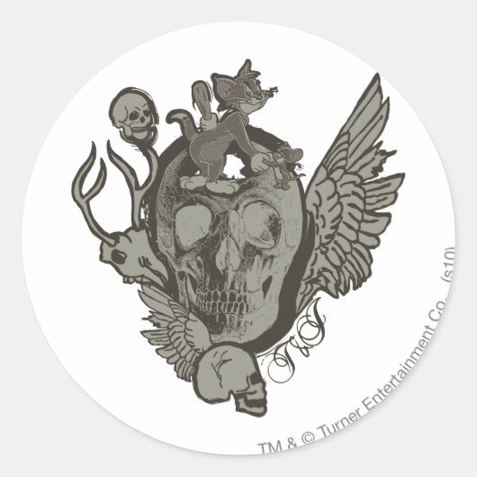 Tom en Jerry Skull Ronde Sticker (Voorkant)