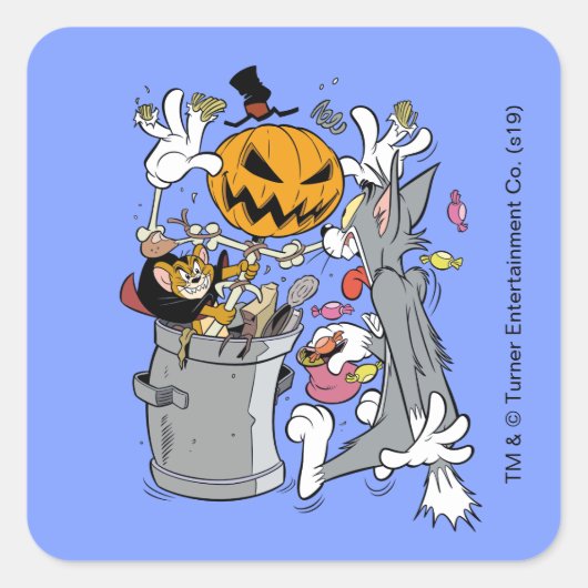 Tom & Jerry | Boo aan Tom Vierkante Sticker (Voorkant)