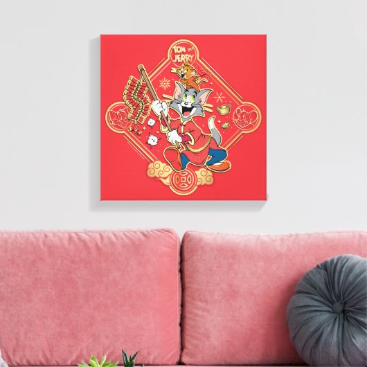 Tom & Jerry Lighting Firecrackers Canvas Afdruk (Insitu (Woonkamer))