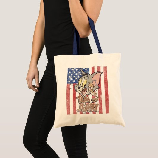 Tom & Jerry met Amerikaanse vlag Tote Bag (Voorkant (product))