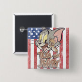 Tom & Jerry met Amerikaanse vlag Vierkante Button 5,1 Cm (Voorkant /achterkant)