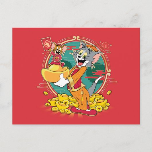 Tom & Jerry New Years Red Envelope Feestdagenkaart (Voorkant)