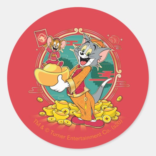 Tom & Jerry New Years Red Envelope Ronde Sticker (Voorkant)