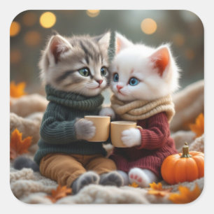 Tom & Luna – Knus pompoenknuffel Vierkante Sticker