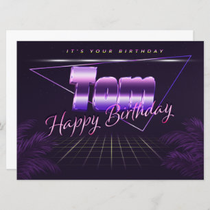 Tom Nom Prénom lila retro Carte Anniversaire