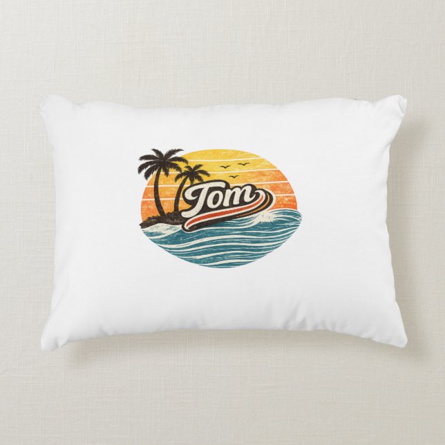 Tom Retro Sunset Naam Design Accent Kussen (Voorkant)