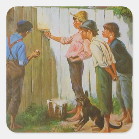 Tom Sawyer wit het hek wassen Vierkante Sticker (Voorkant)
