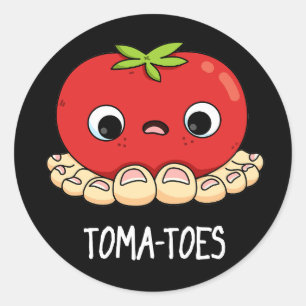Toma-tenen Funny Tomato met Toes Pun Dark BG Ronde Sticker