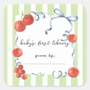 Tomaat baby shower Baby's eerste bibliotheek Vierkante Sticker