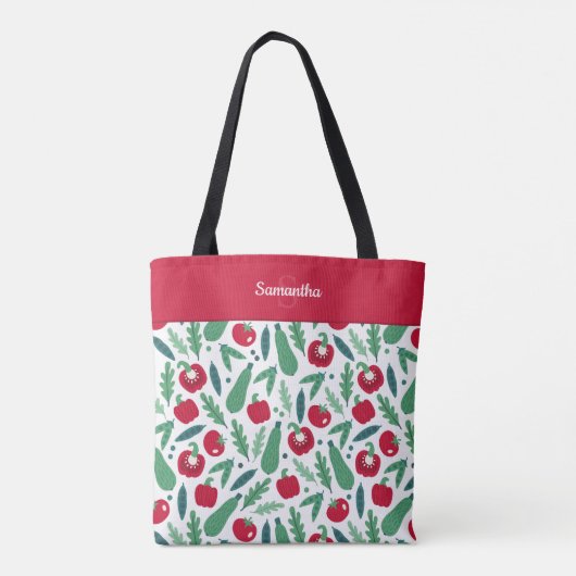 Tomaat en komkommer Vegetable Pattern met naam Red Draagtas (Achterkant)