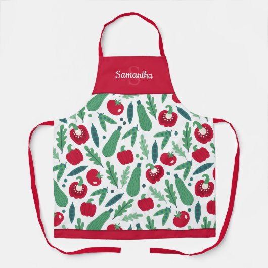 Tomaat en komkommer Vegetable Pattern met naam Red Schort (Voorkant)