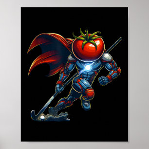 Tomaat Hoofd Superheld Veldhockey Cyborg Held Poster