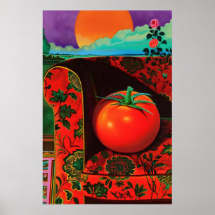 Tomaat op bloemfauteuil kunstprint surreële stille poster