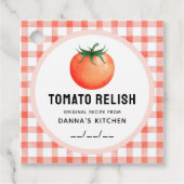 Tomaat Relish met tomaat en geruit patroon Bedankjes Labels (Voorkant)