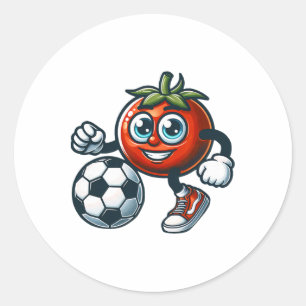 Tomaat Voetbalspeler Schattige Cartoon Met Voetbal Ronde Sticker