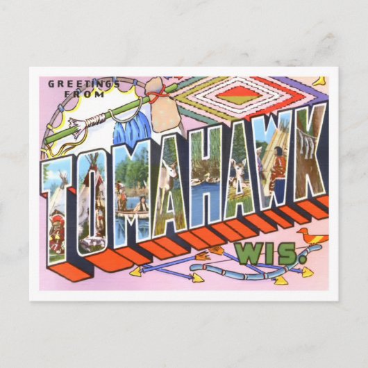 Tomahawk, Wisconsin Big Letters Briefkaart (Voorkant)