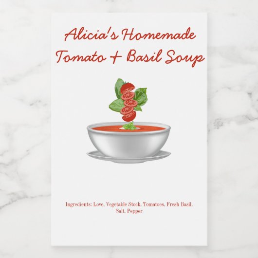 tomaten & Basil Soup Voedselcontainer Etiket (Enkel label)
